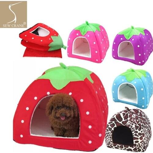 SewCrane Foldable Dog House Pink Polka Dots Soft Warm Sponge Cave Plush indoor Pet House Puppy House Cat Kitten Bed