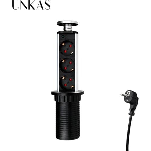UNKAS 16A PULL POP UP 3 Power Socket Port Kitchen Table Desktop Sockets Retractable Countertops EU Plug