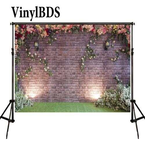 VinylBDS Solid Brick Wall Backdrops Floral Grass Floor Fotografia Backgrounds Garden Backdrop For Photo Studio