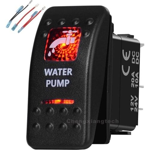 Water Pump Printed Rocker Switch Red Led 5P on-off Single Pole Single Throw Waterproof for Car Boat 12v/24v+Jumper Wires Set