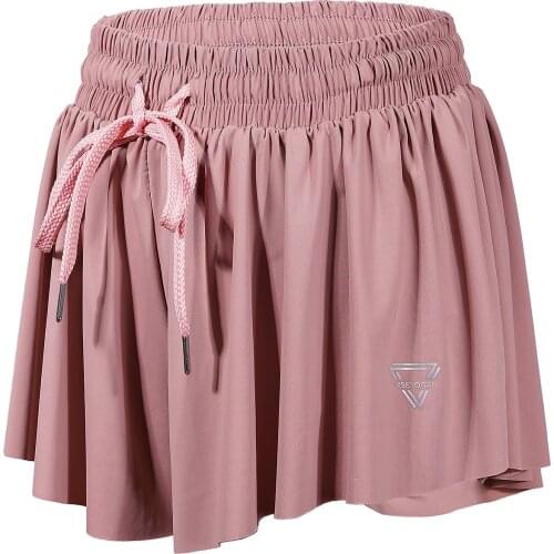 High Quality 2 in 1 Flowy Fitness Yoga Shorts for Women Gym Workout Skirts Athletic Soft Pants Quick Drying Running Pink Legging