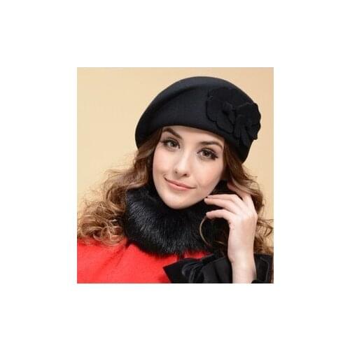 Lady Warm Fedoras Hat Girls Woolen Fedoras Cap Cute Fashion Double Flowers Berets Cap Woolen Hats Caps Womens Hats B-8914
