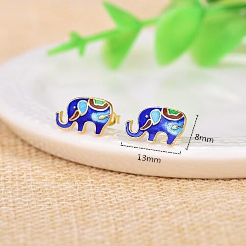 Buyee 925 Sterling Silver Small Stud Earring Women Beautiful Vivid Elephant Enamel Earring for Women National Ethnic Jewelry