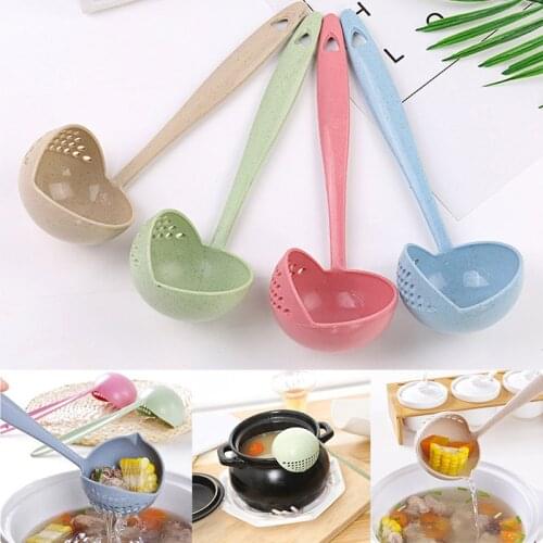 1 PCS Creative 2 in 1 Spoon Strainer Long Handle Soup Spoons Cute Tableware Cooking Plastic Ladle Tableware