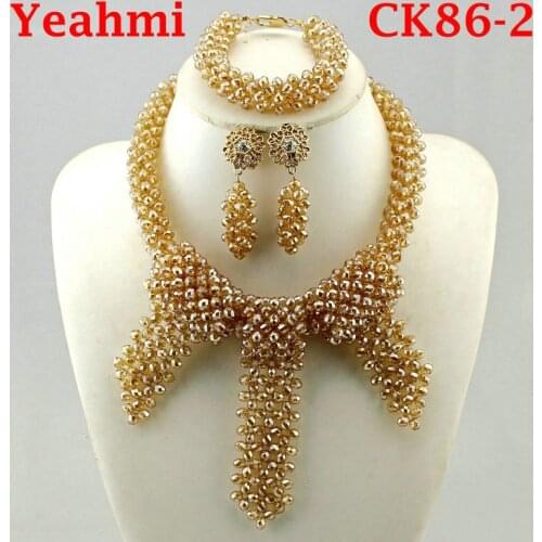 2020 Fashion Gold Crystal Ball Nigerian Wedding Jewelry Set High Quality African Beads Necklace Sets Free Shipping CK87-1