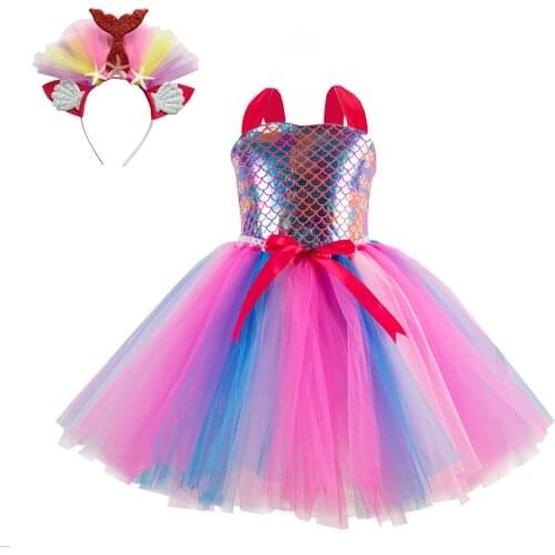 2021 Fashion Baby Girls Clothes Elegant Wedding Dress For Girls Mesh Dress+Headband Children Cosplay Princess Dress For 3-10 Age