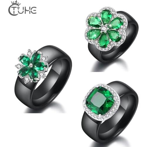 3pcs/set Fashion Cubic Zirconia Jewelry With Healthy Smooth Ceramic Ring For Women Wedding Jewelry Green Crystal Ring Gifts
