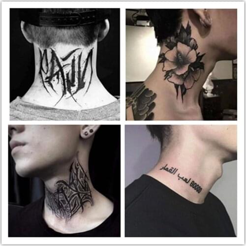 4PCS Black Flower Fake Tattoo Stickers For Men Neck Body Arm Art Water Transfer Temporary Tattos Waterproof Tatoo