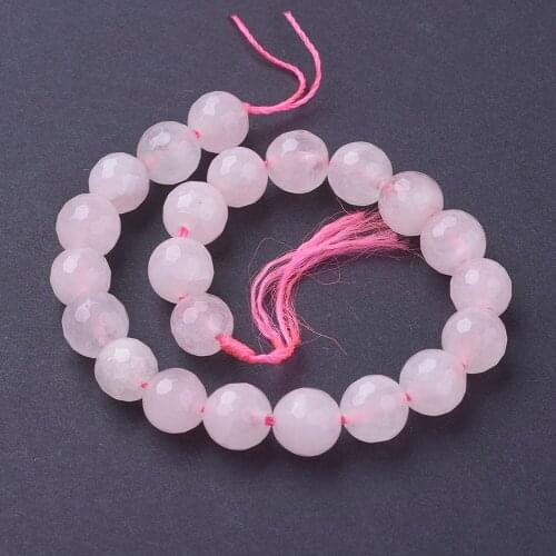 5Strands Natural Rose Beads Strands 8mm Pink Round Faceted Beads For Jewrlry Making, Hole: 1mm