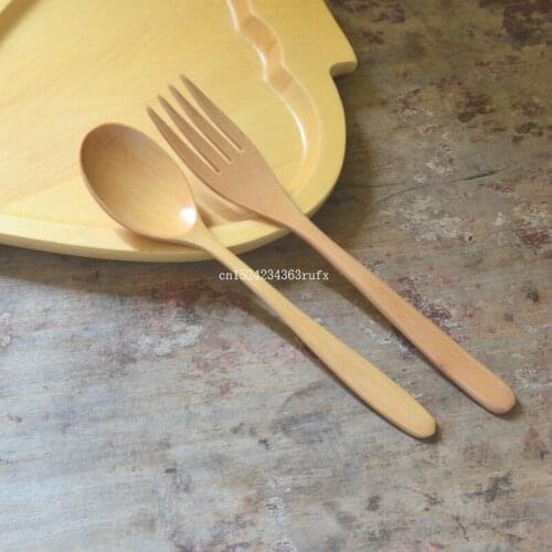 50pcs Tableware Wood Fork Spoon Dessert Fruit Spoons Serving Children Food Utensi Scoop Supply Wholesale
