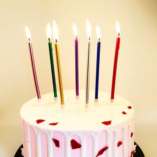 6PCS Birthday Party Cake Candle Wedding Restaurant Color Gold Plated Paraffin Pencil Shape Cake Decoration