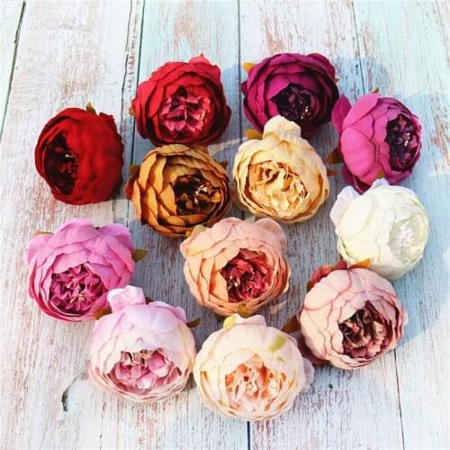 9cm 5pcs/lot High Quality Peony Flower Head Silk Artificial Flower Wedding Decoration DIY Garland Craft Flower