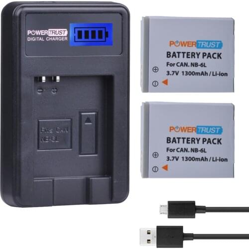 2pack NB-6L NB-6LH NB 6L NB6L Battery + LCD USB Charger for Canon IXUS 85 95 IS SX275 SX280 SX510 PowerShot D10 S90 SD1200 200