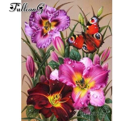 FULLCANG Butterfly flower diy 5d mosaic diamond painting full square round drill rhinestone embroidery sale decoration FC3011