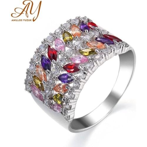 Anillos Yuzuk Women 925 Sterling Silver Colorful Topaz Rings Cubic Zircon Romantic Promise Engagement Wedding Jewelry