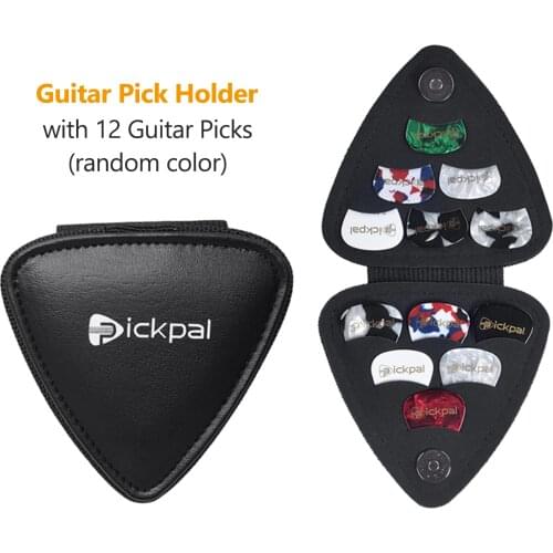 PICKPAL Guitar Picks Holder Case for Acoustic Electric Guitar Includes 12 PCS Picks Leather Guitar Plectrums Storage Pouch Bag