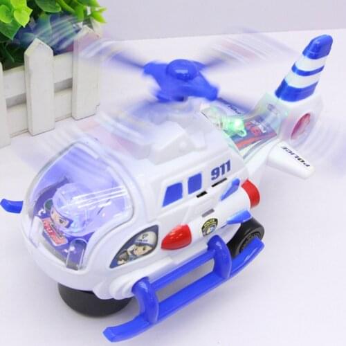 Battery Operated Kids Police Helicopter Car Toy With Lights And Music Automatic Bump And Go Rescue Vehicle Car Children Gif