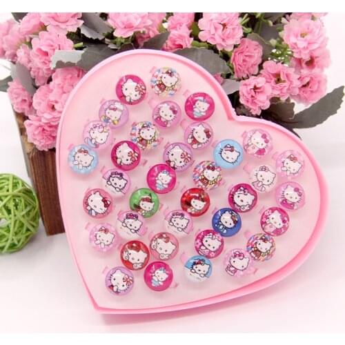 36pcs Sanrio Hello Kitty Ring Childrens Cartoon Love Ring Cute Girl Jewelry Set 36 birthday Gift Boxes