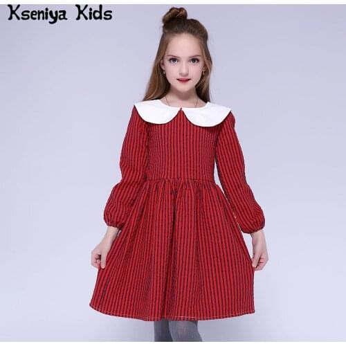 Kseniya Kids Winter Girls Dress Long Sleeve Cotton Thick Warm Striped Party Dresses For Girls 8 10 Lolita Style Baby Girl Dress