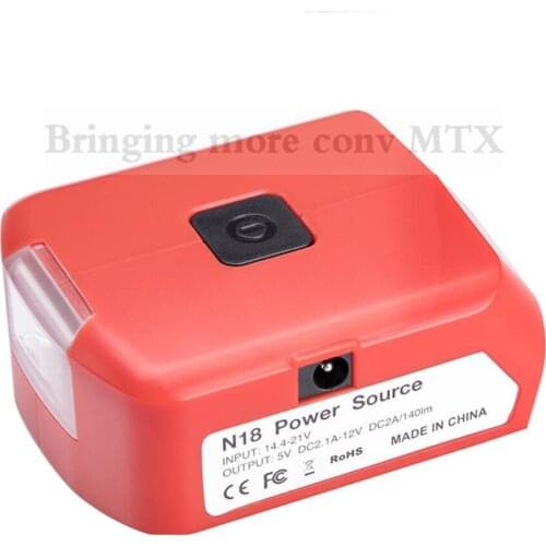 For Milwaukee 14.4V 18V Li-ion battery adapter LED Light Working Lamp Flashlight Torch with 2 USB port and one DC 12V output