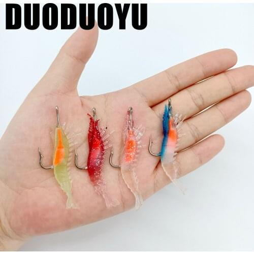 DUODUOYU 10PCS/LOT Luminous Shrimp Fake Baits Soft Simulation Lure Artificial Bait Single Hook Sea Fishing Tackle