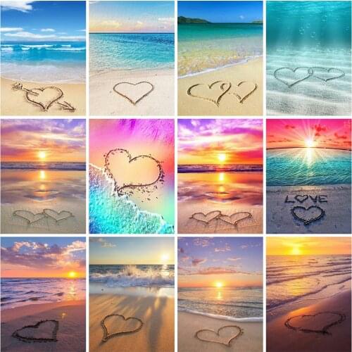 EverShine Diamond Painting Natural Picture Rhinestones Diamond Mosaic Sea Cross Stitch Kits Heart Handmade Embroidery Home Decor