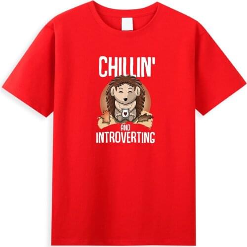 Kawaii Animal Manga Tops Cartoon Hedgehog Print Mens T Shirts Chillin and introverting T-Shirts Male 2021 Summer Cotton T-Shirt