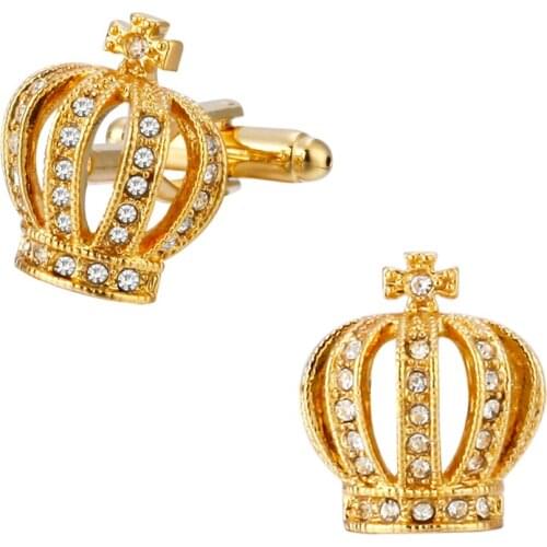 Hot selling high quality brass body golden crown cufflinks Crystal Wedding gift brand mens shirt cuff Cufflinks