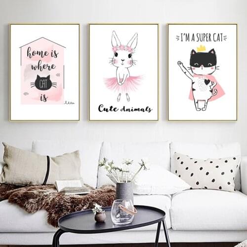 Canvas Painting Wall Art Pink Cartoon Cute Childrens Room Picture Bedroom Living Room Background Hanging for Home Decoration