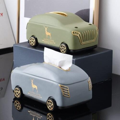 Modern Car Shape Tissue Box Resin Ornaments Home Livingroom Desktop Figurines Decoration Hotel Office Table Furnishing Crafts