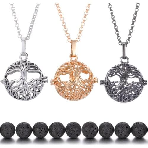 Tree of Life Perfume Pendant Lava Stone Essential Oil Diffuser Volcanic Stone Aromatherapy Necklace Angel Caller Locket Necklace