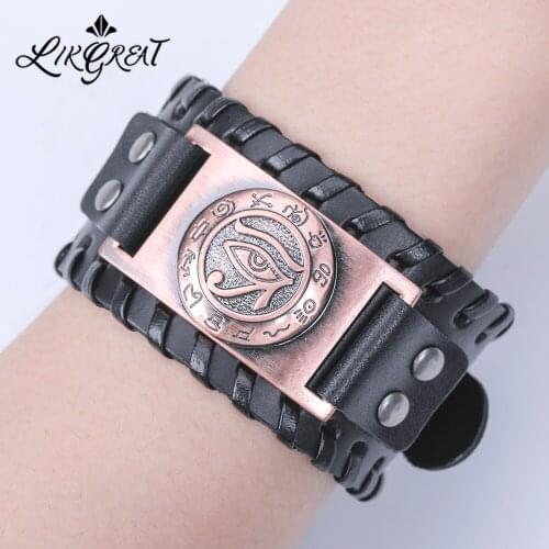 LIKGREAT Egypt Eye of Horus Talisman Viking Leather Bracelet for Men Vintage Wicca Amulet Mens Wrist Bangle Jewelry Wholesale