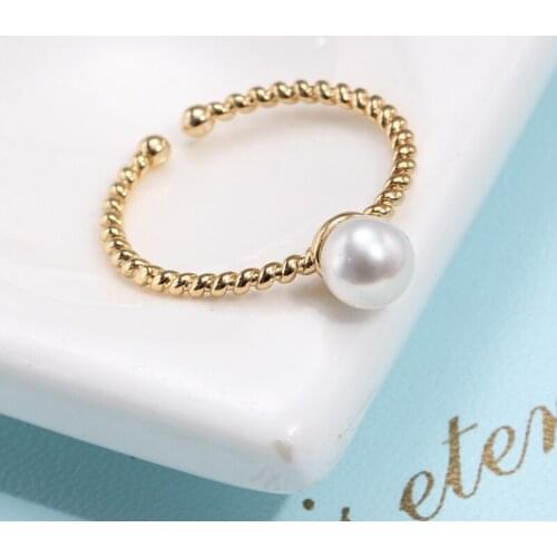 Megin D 14K Yellow Gold Filled Pearl Vintage Boho Ins Korean Fashion Style Rings for Women Couple Friends Gift Jewelry Wedding