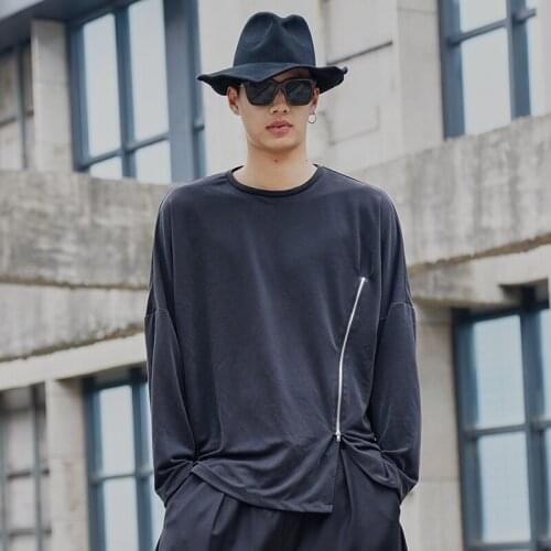 Original design tide brand mens t-shirt super soft fabric dark zipper design long-sleeved T-shirt