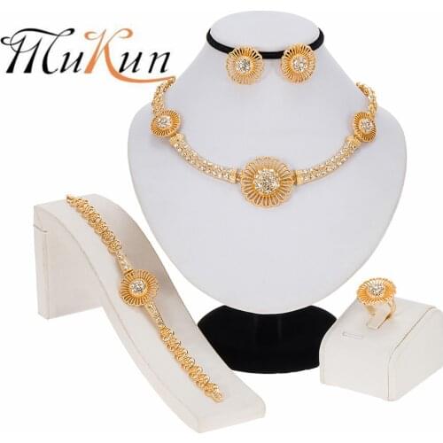 MUKUN Dubai Crystal Jewelry Sets Classic Water Drop Shape Necklace Bracelet Earrings Ring for Women Wedding Bride Jewelry Set