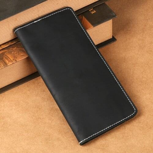 Ruil 2017 New wallet retro handmade 100% authentic genuine oil leather Black mens Long wallet coin dollar phone purse