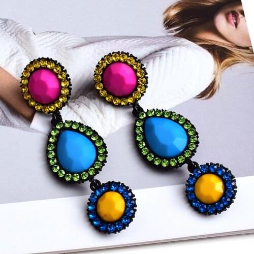New Design Long Metal Colorful Crystal Dangle Drop Earrings High-Quality Fashion Pendant Jewelry Accessories For Women