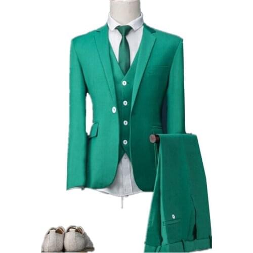 New Design One Button Green Groom Tuxedos Notch Lapel Groomsmen Mens Wedding Prom Suits (Jacket+Pants+Vest+Tie) NO:20