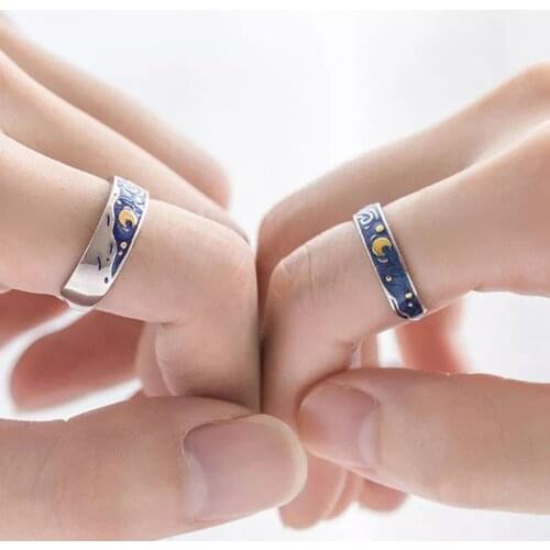 Couple Rings Sky Star Moon Glitter Rings Engagement Ring Wedding Jewelry For Lovers