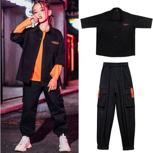 Hip Hop Dance Clothes Black Tops Pants Kids Street Dance Stage Outfit Loose Modern Dance Costume Girls Hip Hop Clothing BL5298