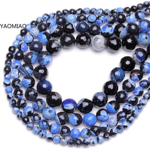 Wholesale Faceted Blue Fire Agates Natural Stone Beads Round Loose Beads For Jewelry Making 15" 6/8/10mm Diy Bracelet Necklace
