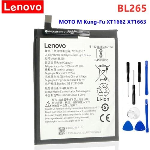 Original BL265 For Lenovo XT1662 Battery For MOTO M Kung-Fu XT1662 XT1663 Battery 3000mAh Batteries + Free Tools