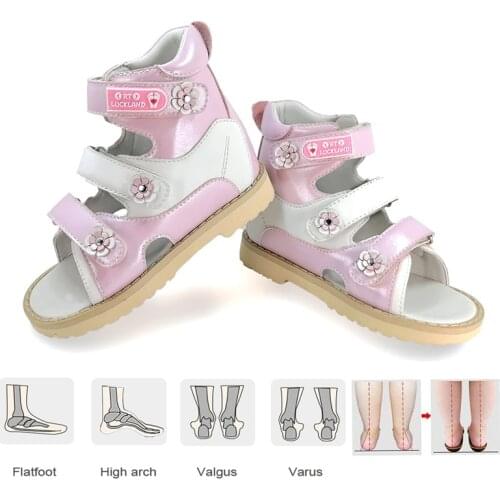 Toddler Girls Sandals Kids Leather Orthopedic Shoes For Children Babies Arch Support Flatfeet Summer Pink Sandalies With Flower