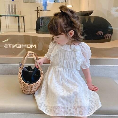 2-7T Summer Kid Girls White Dress Toddler Baby Clothes Ruffles Elegant Cute Sweet Party Club Princess Lace Dress