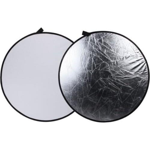 60cm 2 in 1 Silver/White Collapsible Light Round Photography Reflector Light Diffuser for DSLR Photo and Studio