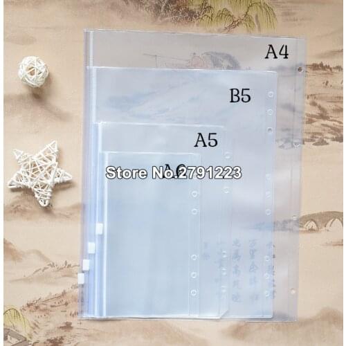 A4/B5/A5/A6 PVC Bags Standard Holes Transparent Loose-Leaf Pocket Comes With Self-Styled Zipper Filing Product Binder 20 Pcs