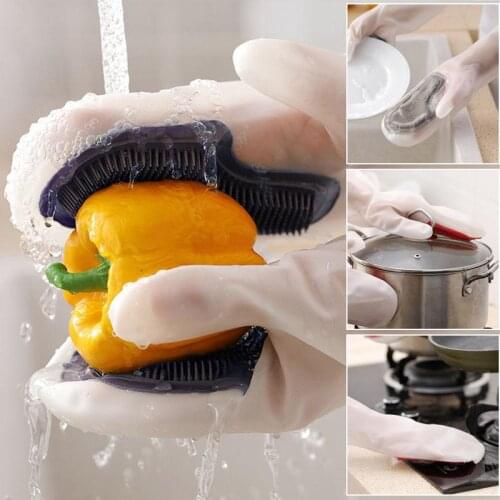 Dishwashing gloves household housework washing dishes waterproof kitchen cleaning tools winter durable silicone anti-scalding
