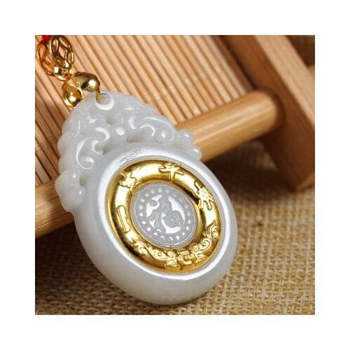 Gold inlaid jades pendant thickened full gold inlaid safety buckle jades pendant blessing Jades Lucky safety talisman Amulet