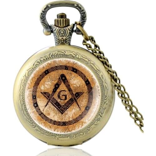 Retro Freemason Bronze Vintage Quartz Pocket Watch Pendant Clock Watch Men Women Masonic Jewelry Necklace Gifts