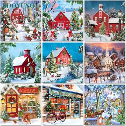 SDOYUNO Acrylic Paint By Numbers Christmas Scenery Oil Painting By Numbers On Canvas 40x50cm Frameless DIY Home Decor Gift